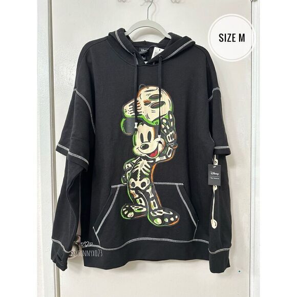 Disney Mickey Mouse Skeleton Halloween GITD Hoodie Jacket - Size Medium - Picture 3 of 9